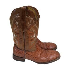 VTG Mens Unbranded Cowboy Alligator Print Square Toe Brown Boots Size 11.5